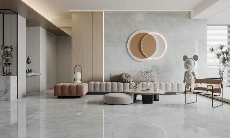 莫地卡灰通體大理石瓷磚，締造高級端莊的空間